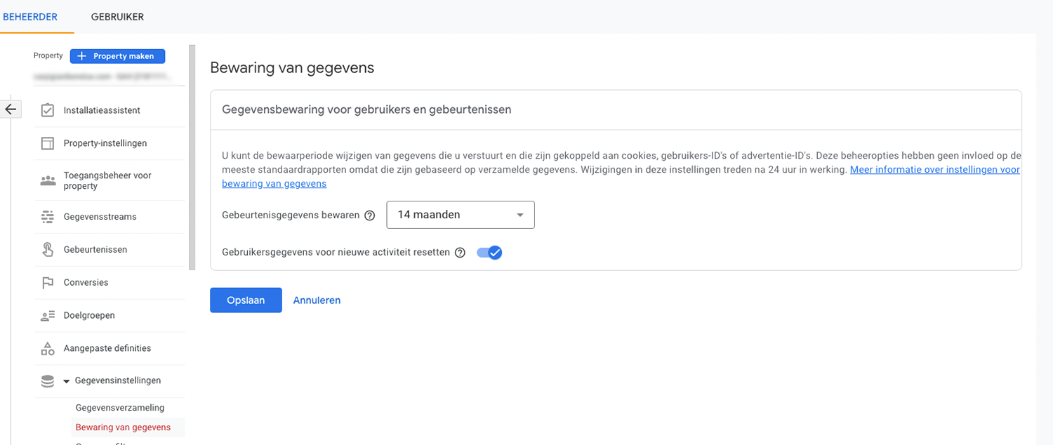 Bewaring van gegevens GA4