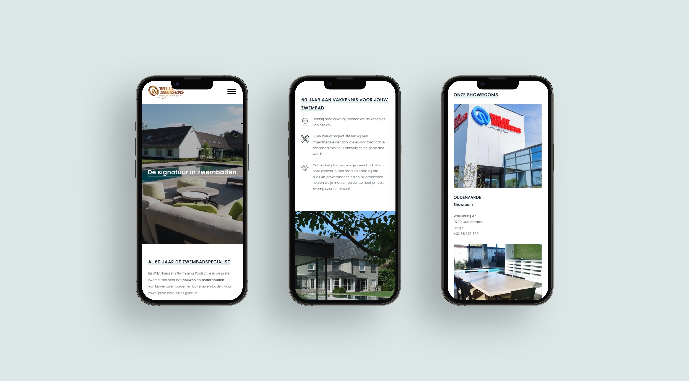 Willy Naessens Swimming Pools - website mobile mockup